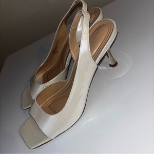 Adrienne Vittadini Pearl White Jake D’Orsay Slingback Square Toe Sandal Heels